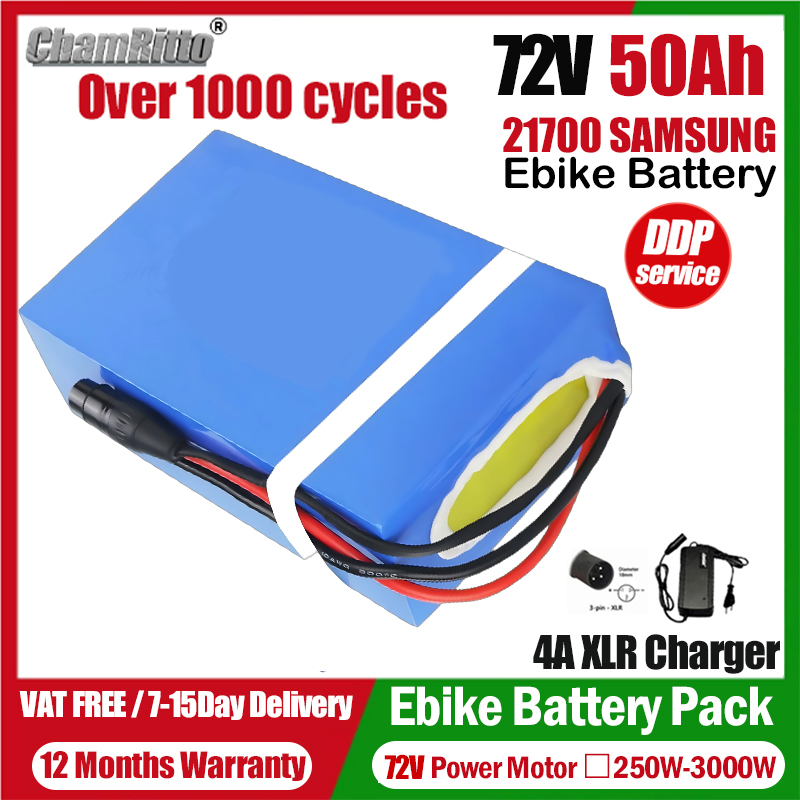 72V Electric Bicycle cham-ride - 72V 50Ah 21700 Lithium Battery review and price